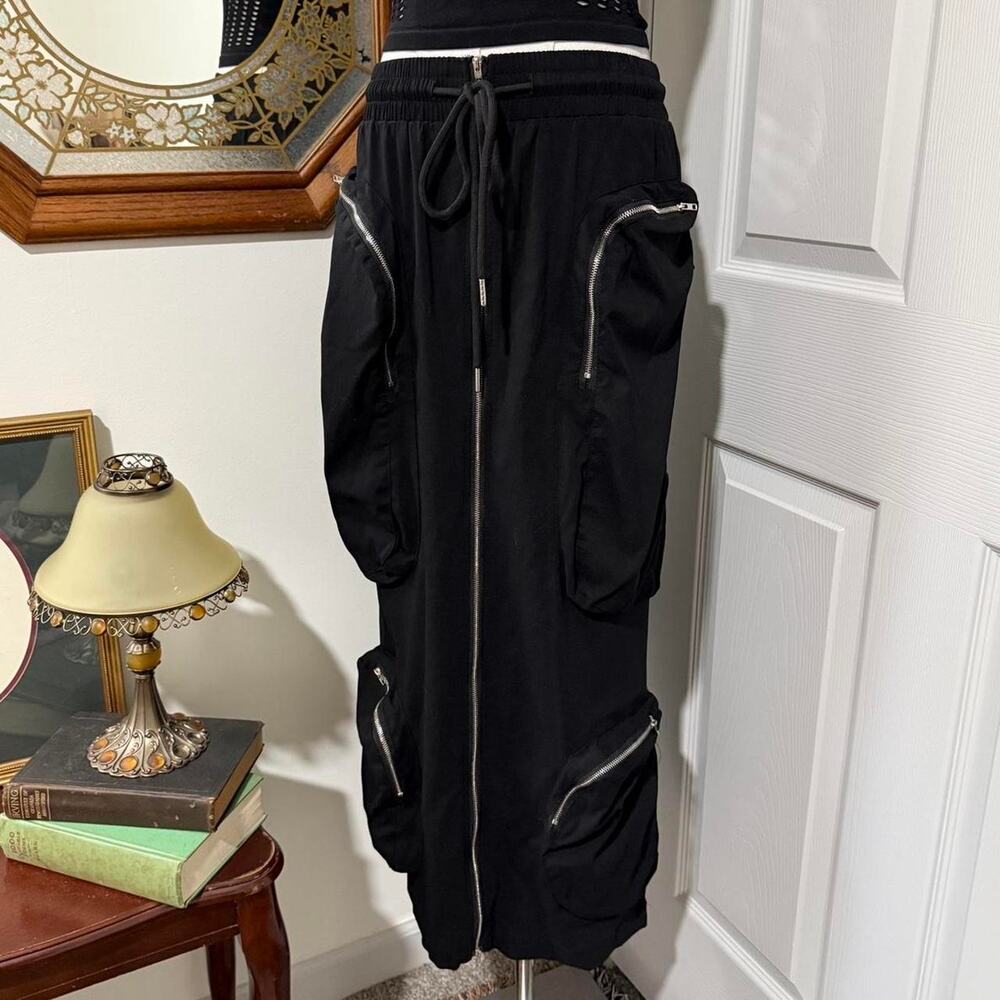 NWT Love Highlight Black Maxi Drawstring Alt Cargo Skirt w Working Zippers S